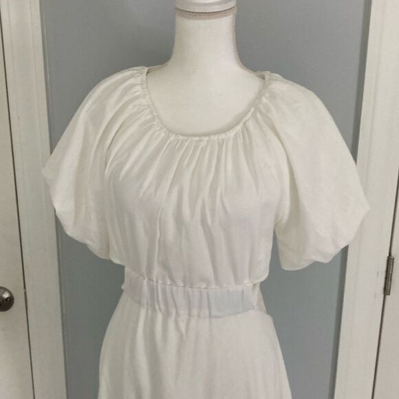 ❤️ Lena White puff Sleeve Open Back Angelcore clean Cut Out Maxi Dress Lined L - Picture 3 of 8
